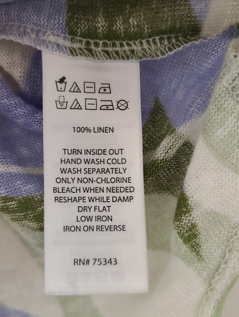 Nicole Miller NY 100% Linen Blue Green & White Print V-neck Tunic Top Sz 2X - Picture 6 of 9
